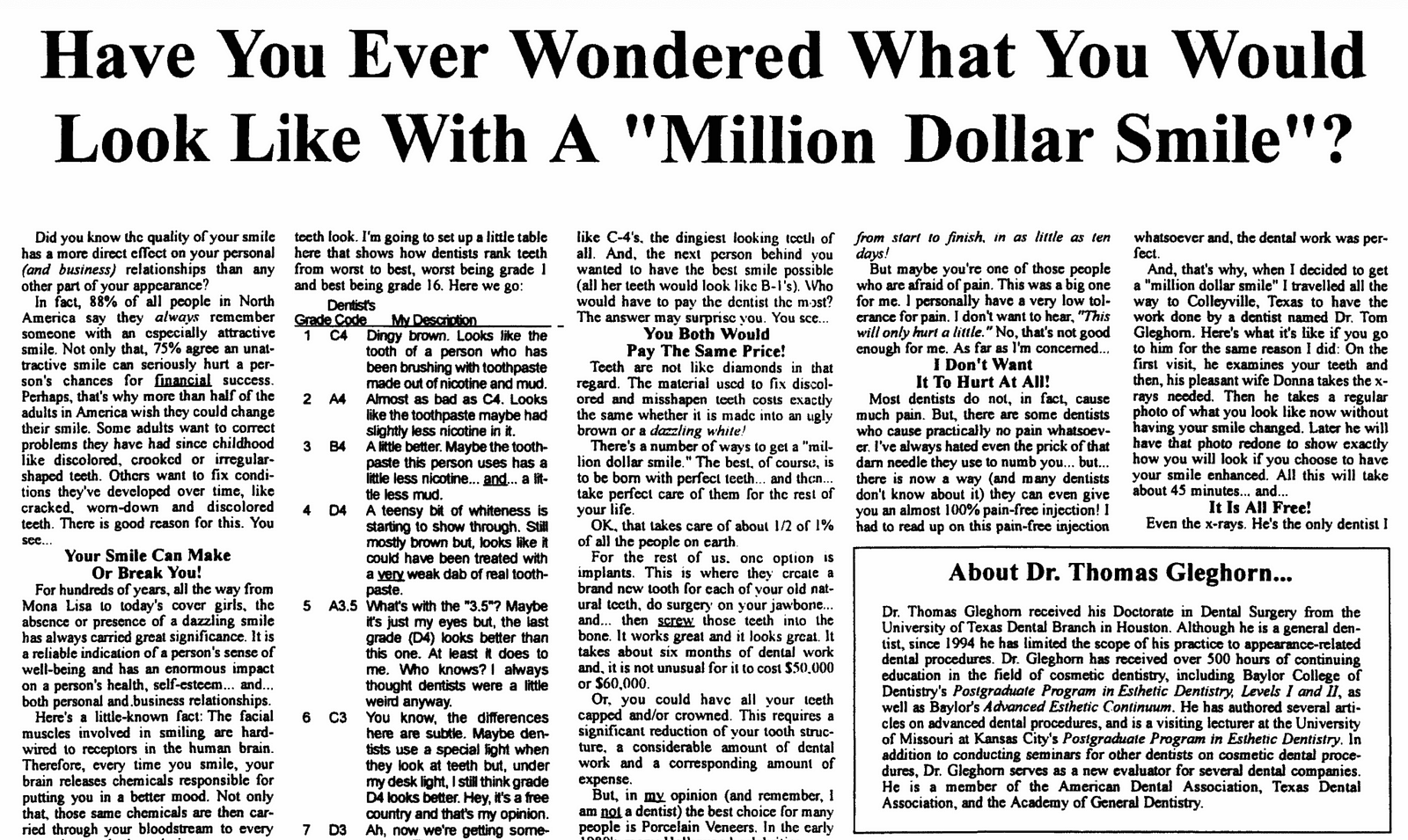 The "Million Dollar Smile Ad by the legendary Gary Halbert